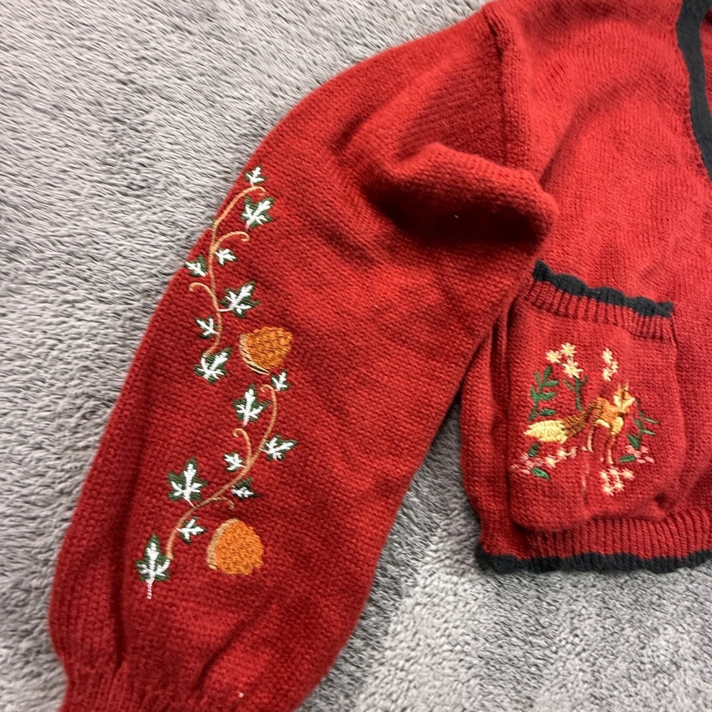 Vintage Red Fox Embroidered Crop Cardigan Sweater Womens L Fall Knit Button Up - Picture 3 of 8
